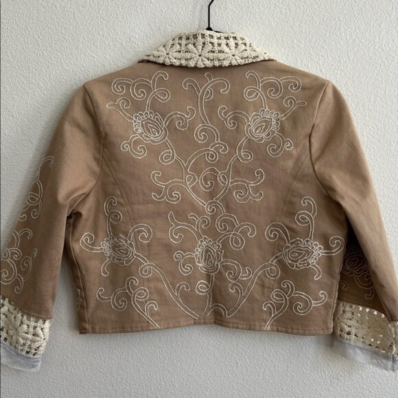 BASIL & MAUDE Anthropologie Embroidered Lace Tulle Crop Bolero Blazer Jacket S - Picture 2 of 11